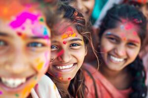 ai généré Indien les enfants célébrer Holi festival. photo