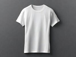 ai généré Vide blanc T-shirt maquette sur noir Contexte de face vue photo