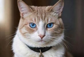 ai généré une mignonne chat avec bleu yeux portant une collier photo