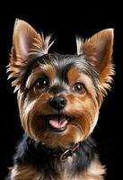 ai généré adorable Yorkshire terrier avec une gros sourire photo