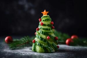 ai généré Noël arbre apéritif fabriqué de concombre. produire ai photo