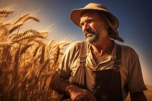 ai généré diligent Masculin agriculteur récoltes. produire ai photo