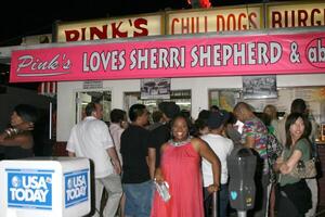 exclusif sherri berger s'arrête par le rose chaud chien supporter lequel honoré sa avec une accueillant signe dans Hollywood, Californie juin 19, 2008 exclusif photo