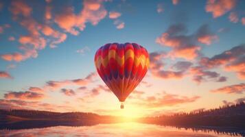 ai généré chaud air ballon plus de le mer à le coucher du soleil. neural réseau ai généré photo