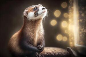 ai généré fermer de le furet dans le la nature. furet sur le chasse. neural réseau ai généré photo