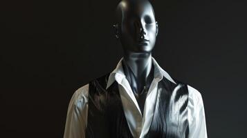 ai généré photo mannequin portant noir gilet, blanc chemise