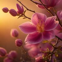 ai généré fleur dans le coucher du soleil photo