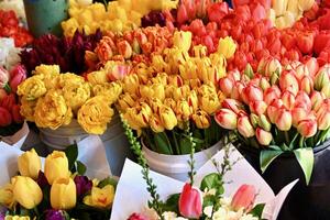 coloré tulipes pour vente à une marché photo