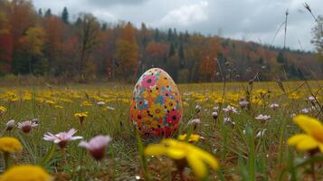 ai généré coloré Pâques des œufs parmi le herbe. photo