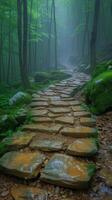 ai généré pierre chemin par forêt photo
