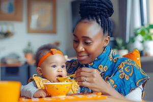 ai généré de la mère nourrir moment pendant l'heure du repas photo