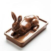 ai généré une rationalisé silicone moule avec une Chocolat lapin isolé sur une transparent Contexte photo