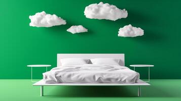 ai généré rêveur minimaliste chambre dans surréaliste vert photo