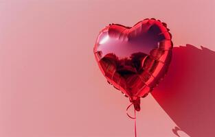 ai généré une rouge brillant ballon dans le forme de une cœur sur une rose Contexte. vacances, la Saint-Valentin jour, l'amour. photoréaliste, Contexte avec bokeh effet. ai généré. photo