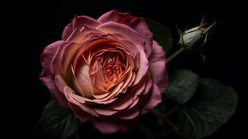 ai généré un Rose fleur sur noir Contexte photo