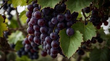 ai généré une très proche vue de grain de raisin sur une agréable grain de raisin arbre photo