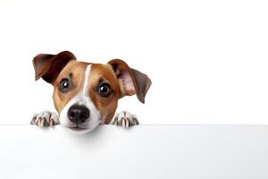 ai généré petit chien avec une mignonne affronter, sur une blanc Contexte. photo