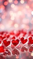 ai généré rouge cœurs sur bokeh arrière-plan, la Saint-Valentin journée. photo