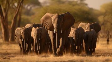 ai généré troupeau de éléphants dans une nationale la nature réserve. photo