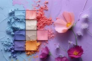 ai généré floral printemps maquillage explosion sur pastel photo