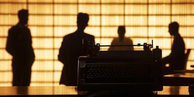 ai généré ancien journalisme, affaires réunion silhouettes machine à écrire photo