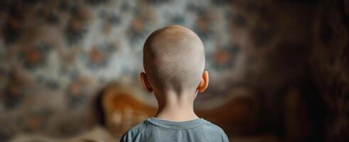 ai généré enfant avec Nouveau bourdonner couper, à l'intérieur photo