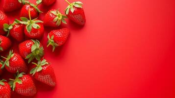 ai généré des fraises sur rouge, en bonne santé l'amour thème photo