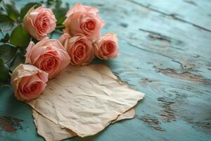 ai généré pêche des roses sur l'amour lettre toile de fond photo