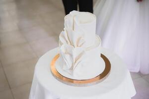 élégant mariage gâteau avec fleurs et succulentes. photo