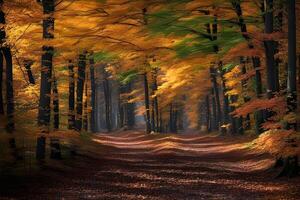 ai généré sentier par dense forêt photo