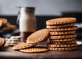 ai généré néerlandais gaufres sont d'habitude appelé stroopwafel photo