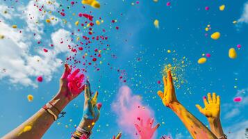 ai généré vibrant teintes de joie pendant une coloré Festival photo