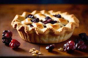 ai généré nationale gallois cuisine, st. David jour, traditionnel gallois pierres à cuire tartes, fruit tarte, magnifique portion, épices et séché des fruits, l'eau à la bouche photo