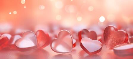 ai généré la Saint-Valentin journée Contexte avec rouge cœurs sur bokeh Contexte. photo
