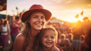 ai généré femme et fille à la musique Festival photo