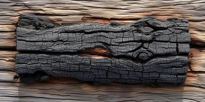 ai généré détaillé carbonisé bois texture sur patiné en bois Contexte photo