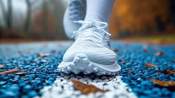 ai généré proche en haut de blanc fonctionnement des chaussures photo