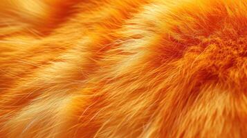 ai généré fermer de vibrant Orange fourrure texture, une tactile Contexte avec chaleur et richesse, ai généré. photo