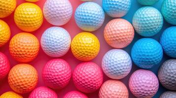 ai généré le golf des balles du repos parmi une vibrant et coloré toile de fond, évoquant une dynamique atmosphère. ai généré. photo