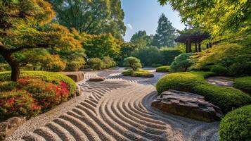 ai généré une magnifique Zen jardin dégage paisible harmonie, création une serein et tranquille atmosphère, ai généré. photo