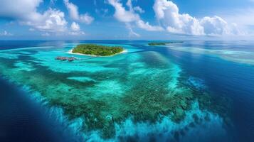 ai généré une Stupéfiant aérien panorama capture le beauté de bêlement atoll dans le Maldives, ai généré. photo