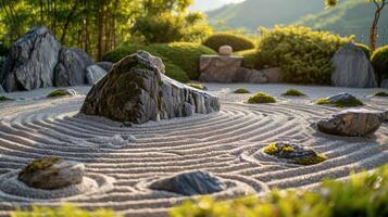 ai généré une magnifique Zen jardin dégage paisible harmonie, création une serein et tranquille atmosphère, ai généré. photo