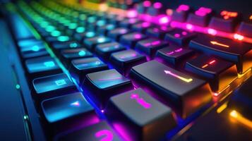 ai généré fermer de une clavier avec clés dans divers couleurs, une vibrant et dynamique conception, ai généré. photo