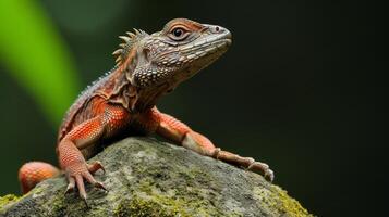 ai généré fermer de une lézard perché un haut un objet, mettant en valeur ses reptilien caractéristiques, ai généré. photo