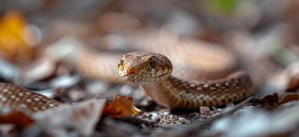 ai généré serpentin serpent glisse gracieusement sur le sol, ses sinueux mouvements fascinant, ai généré. photo