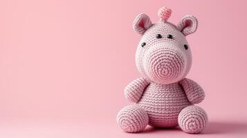 ai généré crocheté hippopotame jouet vibrant toile de fond, fabriqués à la main et adorable, ai généré photo