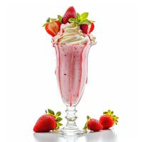ai généré fraise la glace crème Milk-shake avec Frais des fraises sur blanc arrière-plan, ai généré. photo