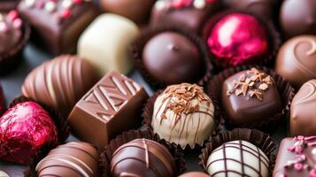 ai généré une image de délicieux et sucré des chocolats, parfait pour la Saint-Valentin jour, ai généré. photo