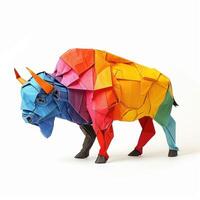 ai généré coloré origami bison, unique papier polygone ouvrages d'art, idéal animal de compagnie concept, ai généré photo