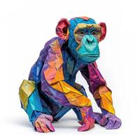 ai généré coloré origami chimpanzé, unique papier polygone ouvrages d'art, idéal animal de compagnie concept, ai généré photo